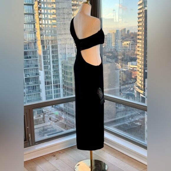 🆕 BCBGMAXAZRIA 🧿 NWOT Domenico Asymmetrical Black Velvet Dress, Sz M - Picture 9 of 16